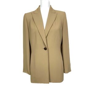 NWT Vintage 80s Ellen Tracy Petite 10P Long Blazer One Button Peak Lapel Beige